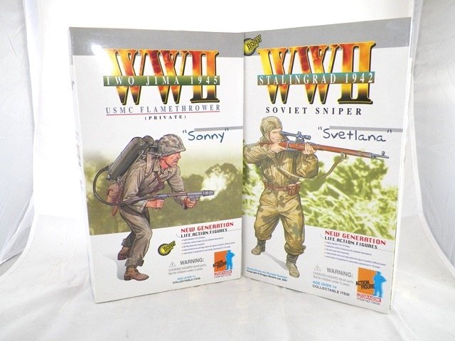 2- DRAGON WWII ACTION FIGURES MIB: USMC Flamethrower Sonny and Soviet Sniper Svetlana Mint In Boxes
