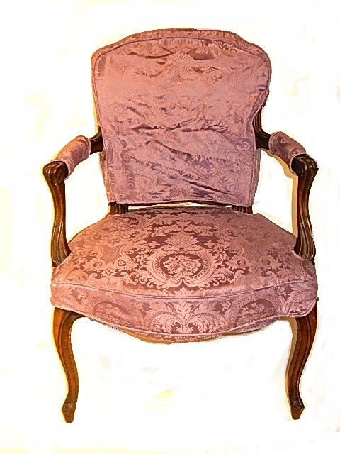 French Style Open Arm Reading / Accent Chair: Condition good. H. 32'' W. 25'' D. 19''. '' Providence Decorator James Irving Estate Shaker Heights Oh