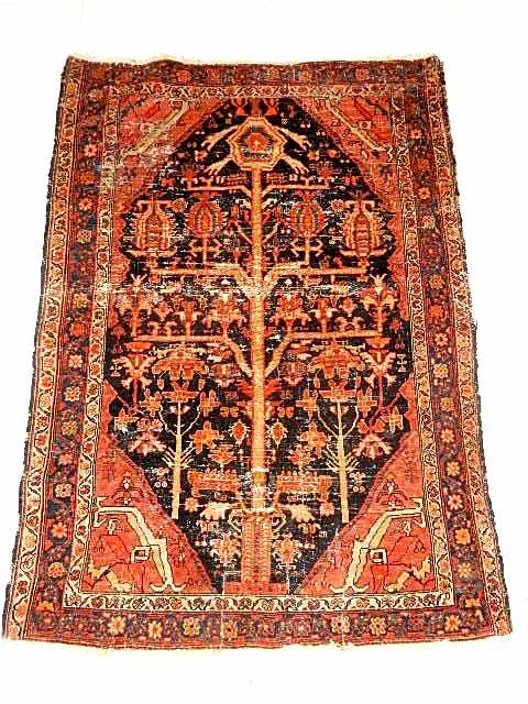 Semi Antique Turkish Hall/Area Rug 1920-30's: Possibly Kazak or Kazak pattern. Condition spots of wear to pile, end reduction, repair patch on backside. 42'' x 59'',
