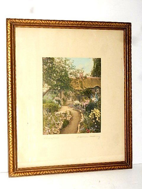 Larkspur by Wallace Nutting Color Photo/Print: This is a large format hand-colored photograph from the workshop of Wallace Nutting. It depicts aÂ beautiful rural garden. Dramatic colors have been added to the flowers of the garden, particularly