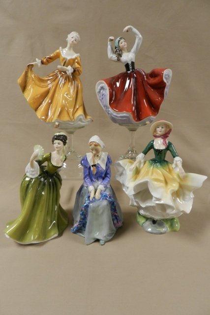 Five Royal Doultons Lady Figurine's All Good: Includes #HN1883 Prudence, HN2378 Simone, HN2381 Kirtsy, HN2388 Karen, and HN2740 Becky. No chips or cracks.