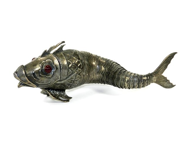 ca. 1930's Spanish Articulated Silver Fish Box (1 of 8)