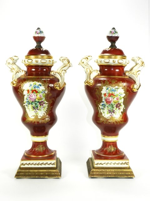 Pr. Hand Painted Porcelain Urns (1 of 8)