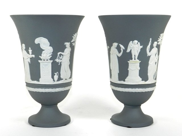 Pr. Wedgwood Grey Jasperware Vases (1 of 8)