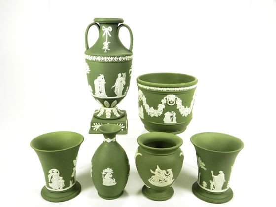 Wedgwood Sage Green Jasperware Vases (6) (1 of 1)