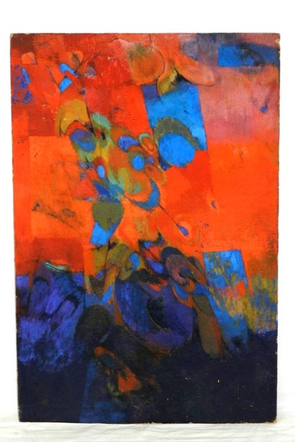 Victor Kord, Untitled, Oil on Press Board: Victor Kord (American, 1935- ) untitled abstract oil on pressboard. 36" x 24". Overall good condition.