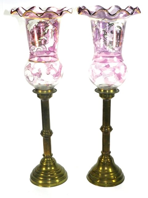 Pair of Ruffle Top Hurricane Candlesticks (1 of 8)