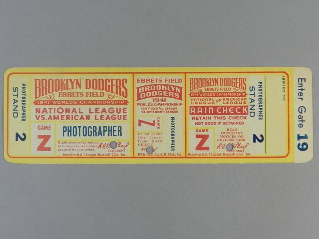 1941 World Series Game Z Full Ticket Proof Dodgers vs. (1 of 7)