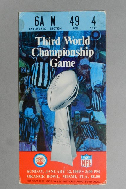 Super Bowl III Ticket Stub AFL-NFL Championship Game (1 of 8)