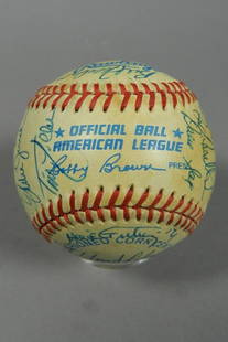 1985 Boston Red Sox Team-Signed OAL Baseball: Twenty-nine (29) autos on this OAL (Bobby Brown) ball include John McNamara (sweet spot), Ojeda, Buckner, Nipper, Dwight Evans, Stapleton, Wade Boggs, Jim Rice, Stanley, Barrett, Hurst, Easler, more.