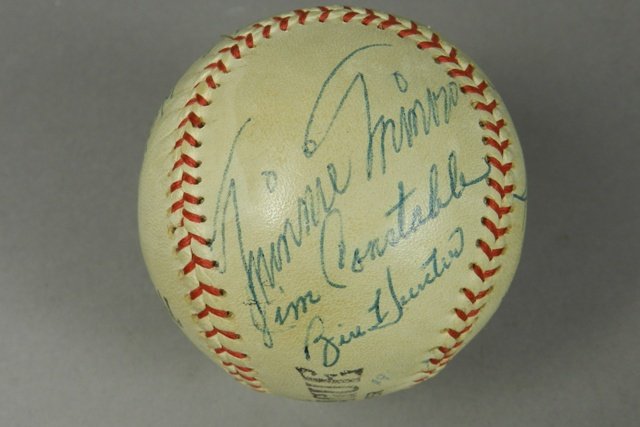 1958 Cleveland Indians Autographed Baseball to: Neat piece of history! Bob Horn, the original host of Bandstand had Joe Gordon, Jo Jo White, Gary Bell, Vic Power, Minnie Minoso, Jim Grant, Woodie Held and others. (12) signatures plus "To My Pal Bob