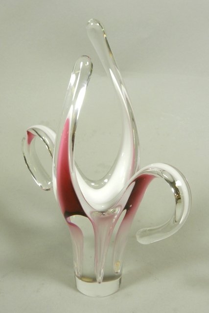 Flygsfors Art Glass Basket: Flygsfors art glass basket, Coquille series, signed on bottom. H 10" x 8". Overall good condition, no chips or cracks.