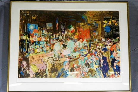 LeRoy Nieman "P.J. Clarkes" Signed Serigraph: LeRoy Nieman (American, 1921 €“ 2012) signed serigraph, silk screen print, "P.J. Clarkes" bar scene, signed and numbered in pencil 183/300, made in 1978. The supposed breakdown of persons depicted