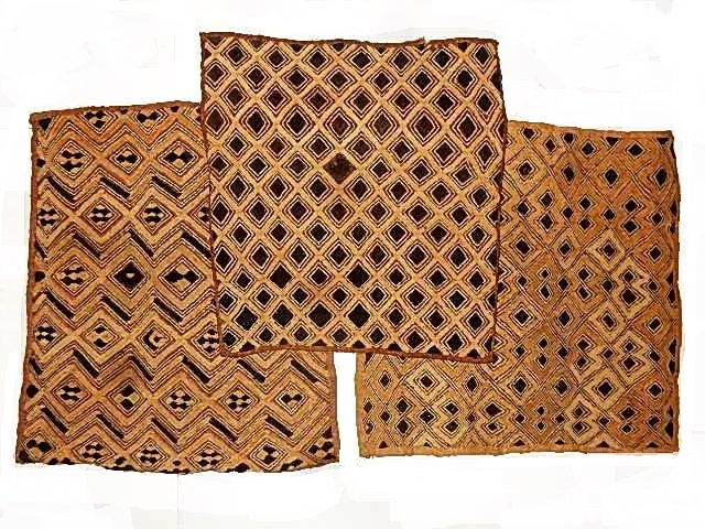 African Kuba Raffia Cloth Cut Pile Lot Of Three (1 of 4)