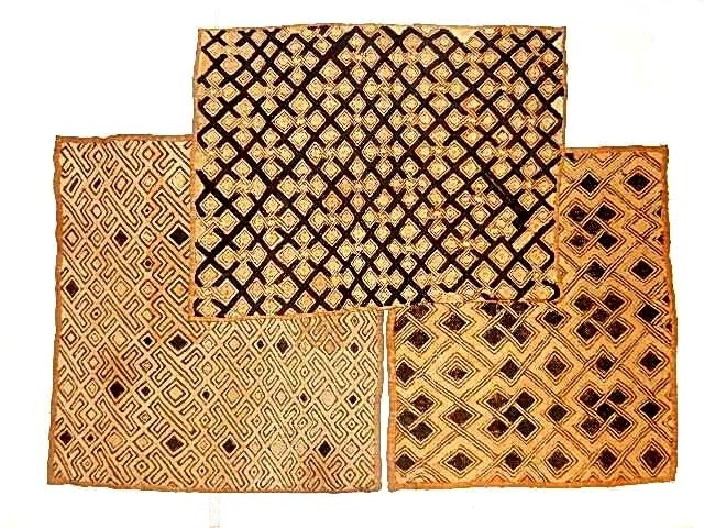 African Kuba Raffia Cloth Cut Pile Lot Of Three (1 of 6)