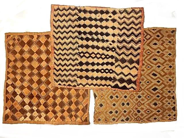 African Kuba Raffia Cloth Cut Pile Lot Of Three (1 of 5)