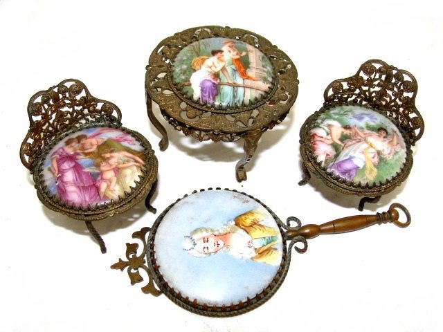 French Painted Porcelain Miniature Parlor Set (1 of 7)