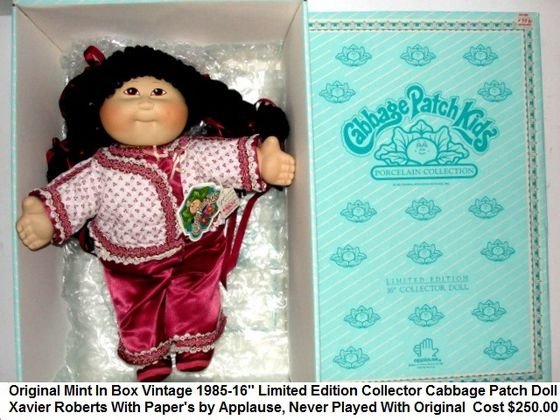 Rare 1985 Cabbage Patch Kids Doll Mai Ling: All Original Mint In Box Vintage 1985-16" Limited Edition Collector Cabbage Patch Doll Xavier Roberts with paper's by Applause. Asian Flair MAI-LING cloth doll body with porcelain head and hands. Cond