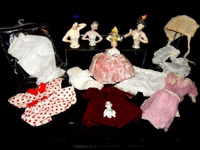Six Vintage Pincushion Half Dolls & Doll Clothing (1 of 7)