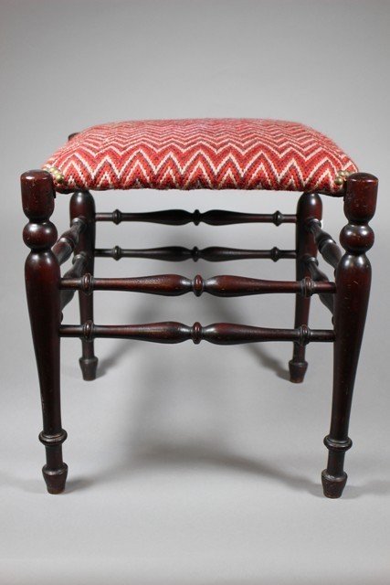 Ca. 1900's Walnut Turned Leg Foot Stool (1 of 7)