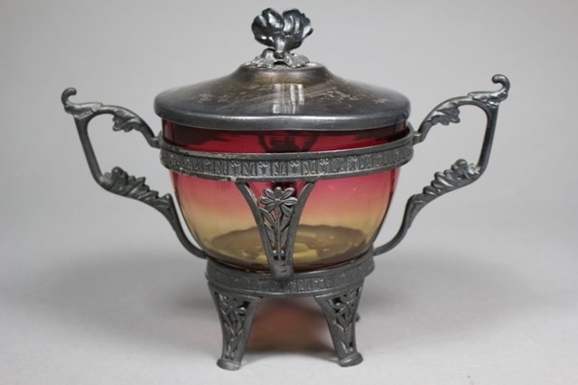 19th C. B. Bros Silverplate Amberina Condiment jar (1 of 9)