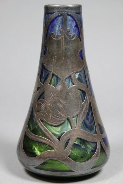 c. 1900 Fine Silver Overlay Loetz Titania Vase (1 of 9)