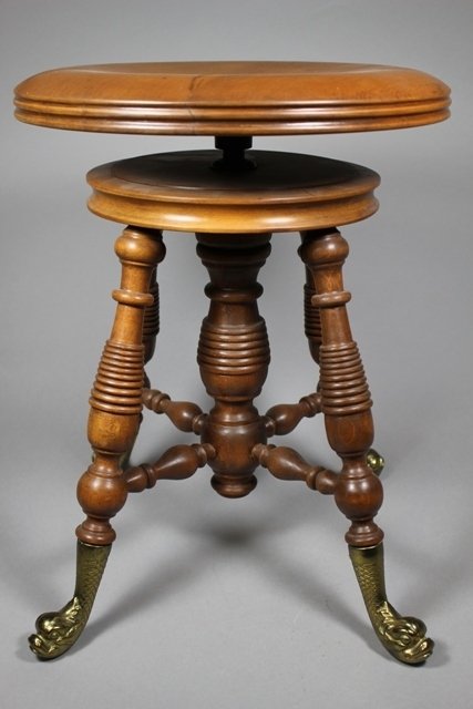 Maple Organ Stool with Brass Plated Dolphin Feet (1 of 8)