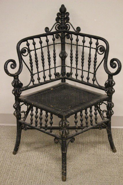 Victorian Black Painted Wicker Corner Chair (1 of 9)