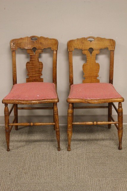 Pair of Early Tiger Maple Chairs ca 1820 (1 of 8)