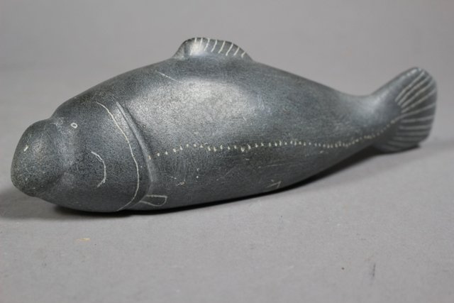 Inuit Eskimo Josie PapiAlook Stone Whale: Approx 9" long. Dated 1977 no. 1-60328