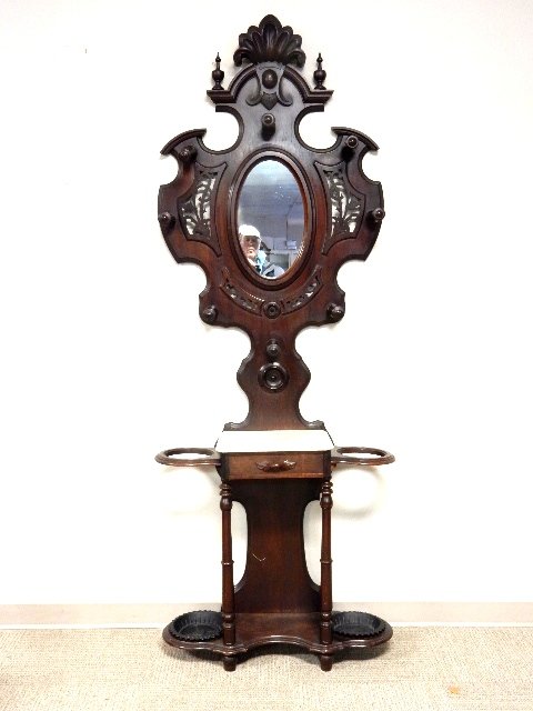 Victorian Walnut Marble Top Umbrella Stand Hall Tree (1 of 7)