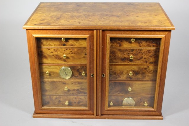 Burled Walnut and Cherry Ten Drawer Humidor (1 of 8)