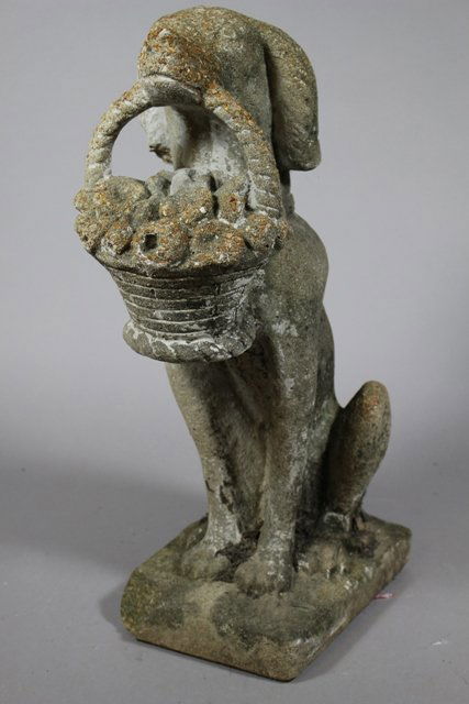 Concrete Dog & Flower Basket Statue (1 of 6)