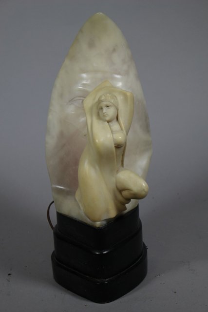 Art Deco Alabaster Moon Dancer Carved Lamp (1 of 7)