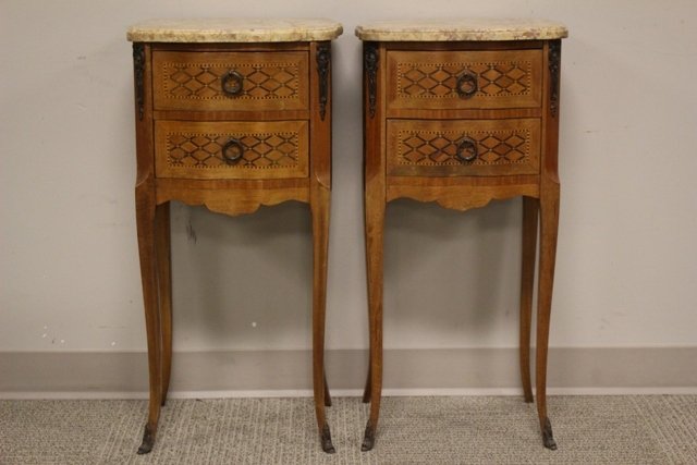 Pair French Satinwood Inlaid Marble Top Night Stands (1 of 8)