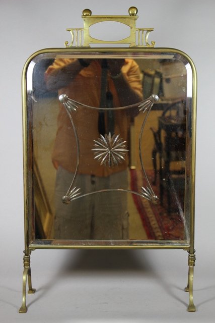 Vintage Beveled Mirror and Brass Fire Place Screen (1 of 5)