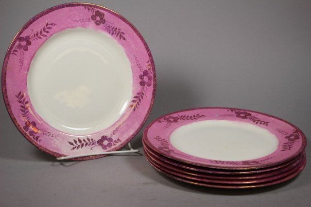 Set of Six English Pink Lustreware Dinner Plates (1 of 9)