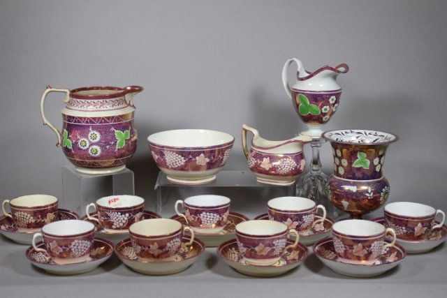 ca 1830 Pink Staffordshire Lustre Grapevine Pattern (1 of 8)