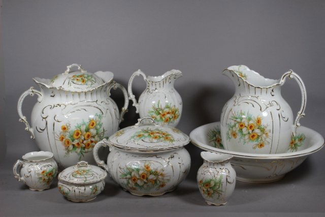 Late 19th C. Bavarian Porcelain Eight Piece Wash Set (1 of 9)
