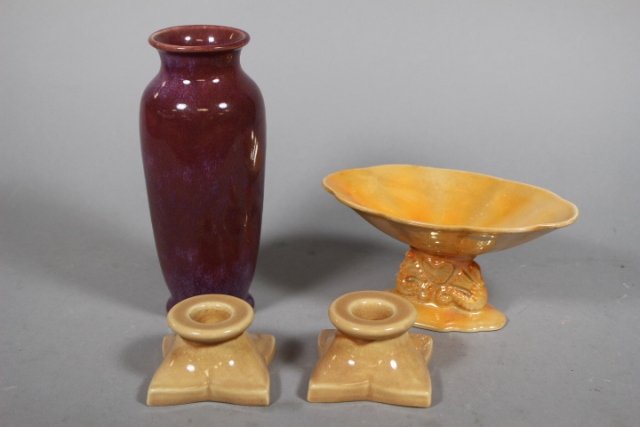 Cowan Pottery Vase, Candlesticks, and Console Bowl (1 of 6)