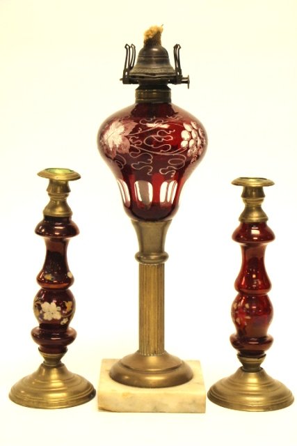 Three piece ruby oil lamp (1 of 5)