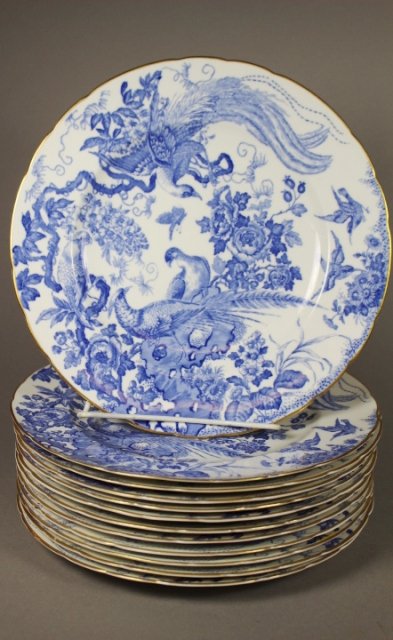 12 Royal Crown Derby Flow Blue Transferware Plates (1 of 6)