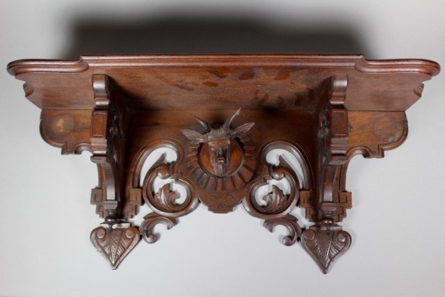 Victorian Hanging Black Walnut Shelf With Stag Head (1 of 7)