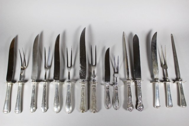 7 Sterling Handled Cutlery Carving Sets (1 of 1)