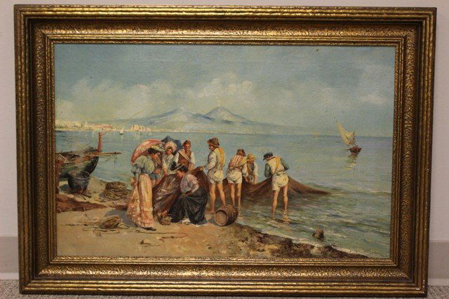 19th C. Neapolitan School Oil on Canvas Bay of Naples (1 of 1)