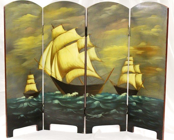 Hand Painted Four Panel Nautical Fireplace Screen (1 of 8)