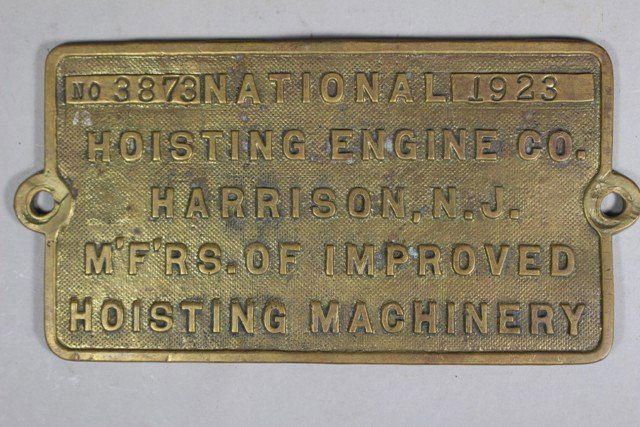 1923 National Hoisting Engine Co. Builder's Plate (1 of 5)