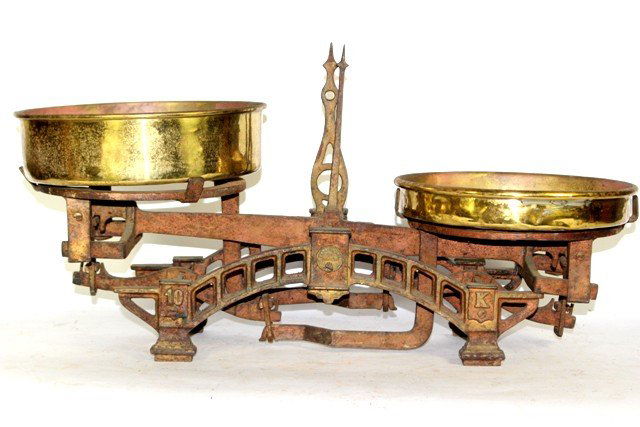Signed Cast Iron Balance Scale with Brass Trays (1 of 7)