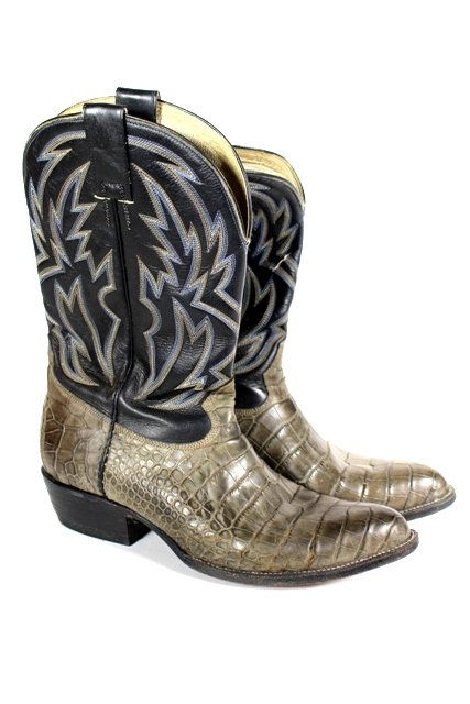 Stitched Leather and Alligator Skin Cowboy Boots (1 of 6)