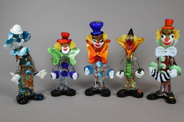 Group of Five Murano Art Glass Circus Clowns (1 of 8)
